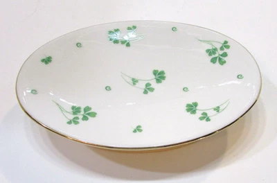 Saboneteira vintage 1990 4x6 oval branca fina porcelana verde trevo folha - Imagem 1 de 4