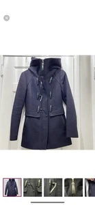 Mackage Zandra high neck hooded Wool Toggle Peacoat Navy Blue Xs - Picture 1 of 7