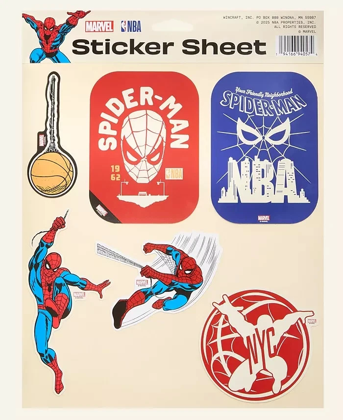 Hoja de pegatinas Marvel NBA Spider-Man exclusiva de Macy’s estilo retro de Nueva York Foto 1 de 1