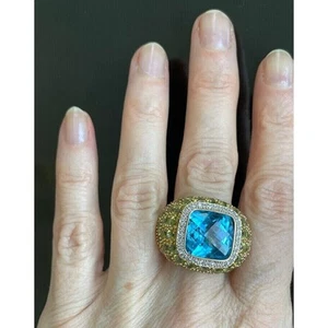Heavy 14k Blue Topaz diamond size 7 ring, marked B&M - Picture 1 of 5