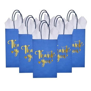 50 Pack Small Navy Blue & Gold Foil Thank You Paper Bags with Handles and 50 ... - Picture 1 of 9