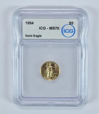 1994 $5 American Gold Eagle 1/10 Oz Gold MS70 ICG *5632 - Image 1 of 4