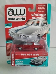 Auto World 2019 Vintage Muscle Release 3 1964 Plymouth Barracuda Ultra Red Chase - Picture 1 of 5