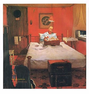 Norman Rockwell Druck "SOLITAIRE" Reisender Verkäufer Hotelzimmer Einsamkeit 8x10" - Bild 1 von 1
