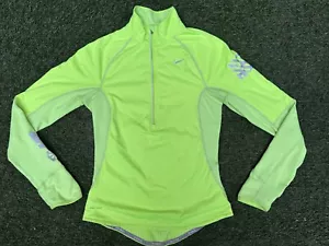 NIKE DRI-FIT THERMAL NEON YELLOW HI-VIZ WINTER RUNNING SWEAT TOP ~ WOMEN'S XS - Picture 1 of 15