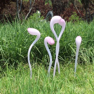Hand Blown Pink Glass Art Sculptures for Outdoor Yard Garden Decor - Picture 1 of 6
