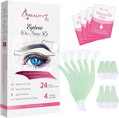 Beauty7 Wax Strips for Face, Eyebrow Shaper Pre-Cut, 24Pcs Waxing Strips with 4P