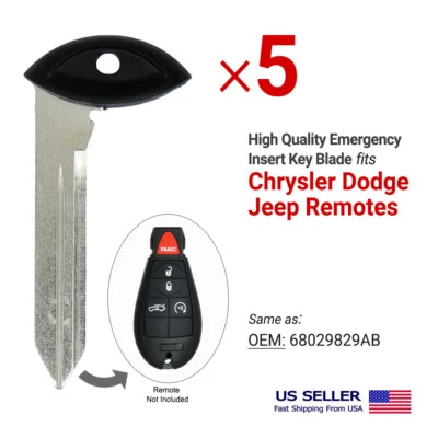 5x Emergency Insert Key Blade For Chrysler Dodge Jeep Fobik 68029829AB - Image 1 of 2