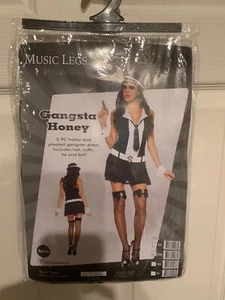 New Music Legs Gangster Honey Costume Adult Size S/M Dress Hat Belt Cuffs & Tie - Picture 1 of 4
