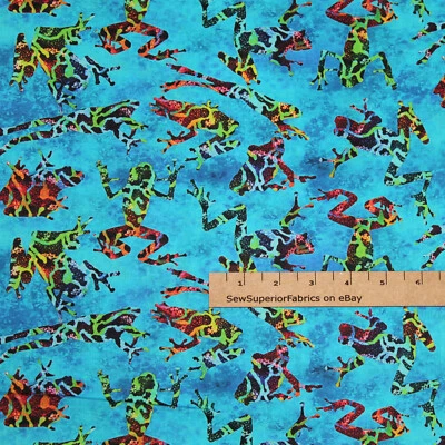 Cerulean Colored Frog Jewels of the Jungle Digital Print Fabric 1/2 Yard  #5557S - Image 1 of 2
