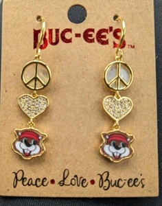 Buc-ee’s Earrings Peace Love Buccees Buc ees Bucees Beaver Jewelry - Picture 1 of 6