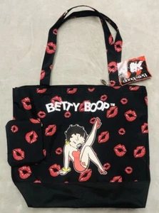 Betty Boop Tote Bag With Coin Purse Black Red Kisses NEW - Picture 1 of 14