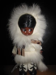 Vintage Traditional Fur & Leather Dressed Eskimo Plastic Doll - Picture 1 of 12