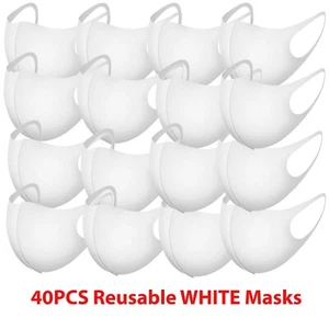 40 PCS White Pro Mask Washable & Reusable Fashion Face Masks US seller - Picture 1 of 5