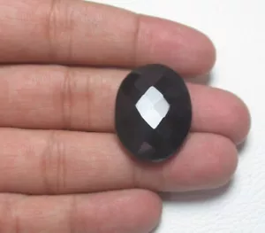 Black Onyx Cabochon Faceted Oval Shape 34.80 CTS Loose Gemstone H 5630 - Picture 1 of 5