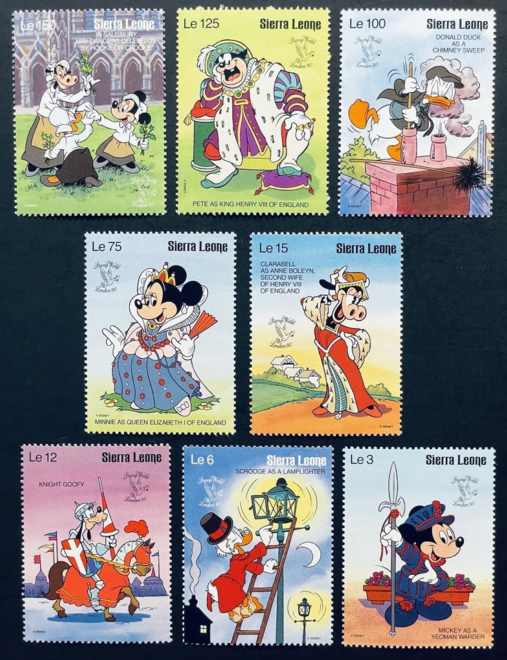 SIERRA LEONA PERSONAJES DISNEY SELLO MUNDO LONDRES '90 SELLOS CONJUNTO DE 8 MNH 1990 Foto 1 de 1