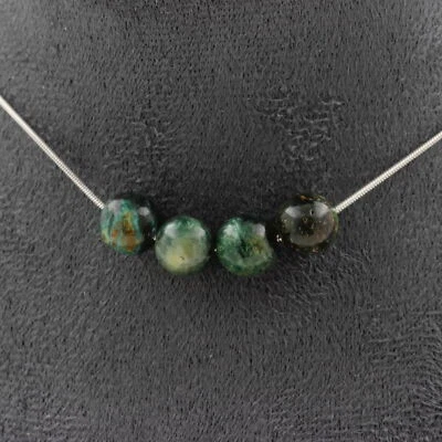 Halskette 4 Perlen Smaragd aus Sambia Qualität 3A 8 Mm. Kette Stahl Halskette Fe - Bild 1 von 4