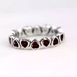 Anillo Banda de Eternidad Corazón Granate Rojo Natural Plata de Ley 925 Banda Joyería - Imagen 1 de 8