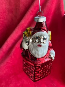 Vintage Hand Blown Glass Santa Frosted Trimmed Chimney Christmas Ornament - Picture 1 of 8