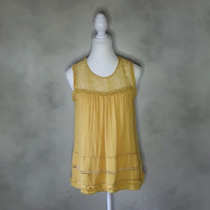 DECJUBA Womens Boho Tank Top Singlet - Size S - Yellow Sleeveless Frill Lace - Picture 1 of 10
