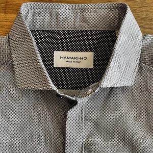 £95 HAMAKI-HO MENS 1 XL WHITE & BROWN GEO PRINT SHIRT MADE ITALY D3 - Picture 1 of 17