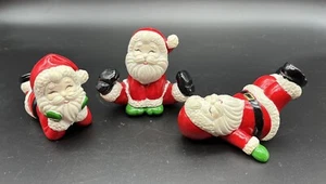 VTG 1985 George Good Set of 3 Ceramic Tumbling Santas Figurines Green Mittens - Picture 1 of 10
