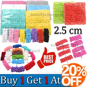 144Pcs Artificial Flowers Mini Foam Roses with stem Wedding Bouquet Decor UK - Picture 1 of 17