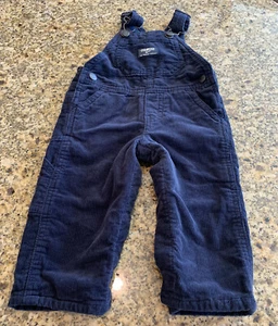 Oshkosh Corduroy Overalls 9 Months Navy Blue Plaid Flannel Lined Vestbak - Picture 1 of 9