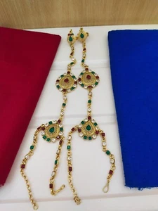 Bracciale Etnico Placcato Oro Con Anelli Hath Punja Bollywood - Picture 1 of 3