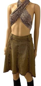 Gonna svasata vintage voce asimmetrica marrone oro metallizzato orlo grezzo taglia M - Foto 1 di 17