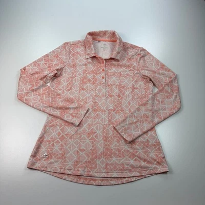 Adidas Polo Mujer Pequeño Naranja Geométrico Ligero Elastizado Golf Informal Foto 1 de 4