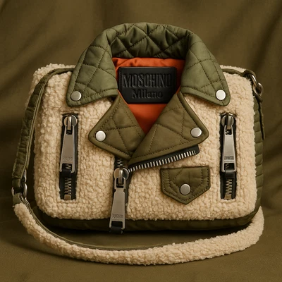 Moschino Milano Biker Sherpa Bag  Rare Military Quilted Crossbody Made in Italy - Image 1 of 4