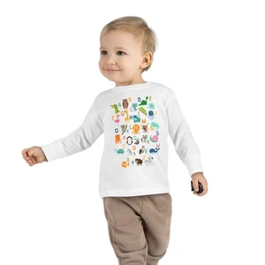 Alphabet Animals Toddler Long Sleeve Tee | Kids ABC Animal Shirt - Picture 1 of 17
