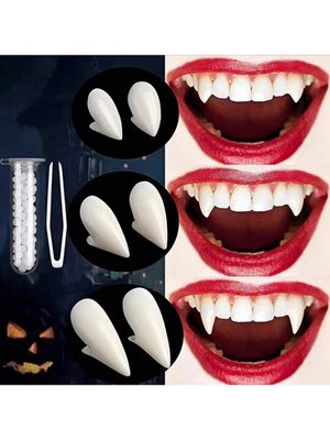 6 Stück Halloween Vampir Reißzähne Zähne Set mit Kleber Cosplay Party Requisite