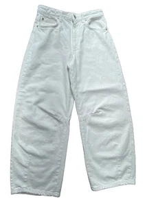 Jeans donna Zara taglia 12 bianco gamba larga barile cotone ritagliato denim vita alta - Foto 1 di 11