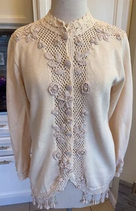 Storybook Knits Embellished Floral Embroidered Cardigan Sweater Sz M - Picture 1 of 5