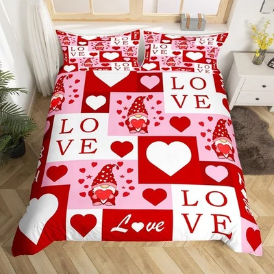 Valentine's Day Comforter Cover Queen Size,Red and White Heart Shaped Print B... - Image 1 of 4