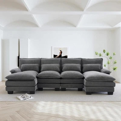 Sofá seccional en forma de U sofá cama tapizado de 4 asientos con doble chaise Foto 1 de 4