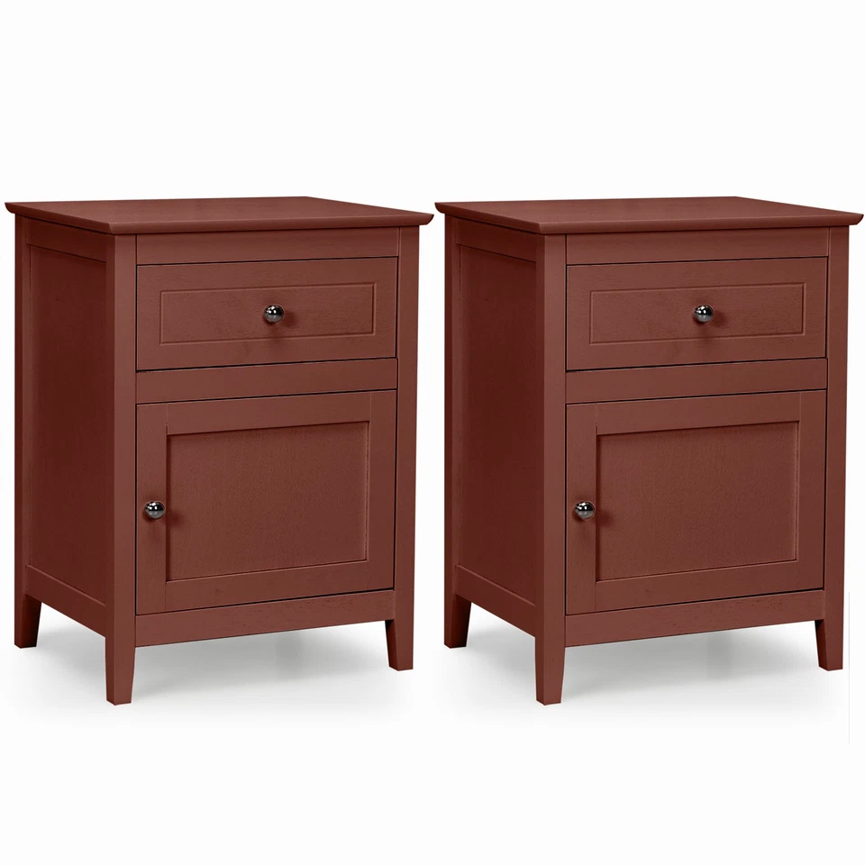 Costway 2PCS Nightstand Stylish End Table w/ Sliding Drawer & Large Cabinet