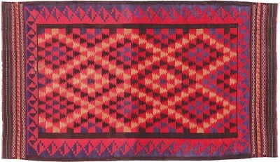 Afghan Kelim Soumakh Ghalmuri Teppich 170x300 Handgewebt Rot Geometrisch - Bild 1 von 4