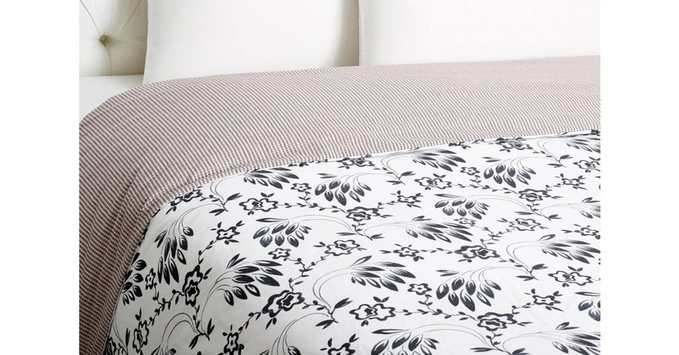 Yves Delorme Blanco y Negro Reina Sábana Plana Floral Estampado Percal Silueta NUEVO Foto 1 de 4
