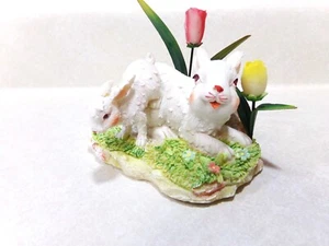 DE COLECCIÓN GREENBRIER CONEJITO BLANCO CONEJOS CON FLORES DE TULIPÁN DECORACIÓN DE MESA - Imagen 1 de 5