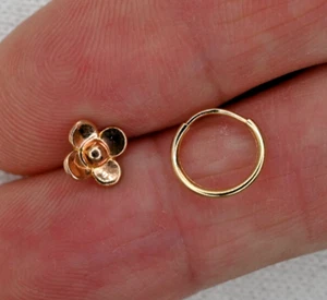 Small and Adorable: Single Rose Gold Flower Stud plus small hoop Earring 14K - Picture 1 of 5