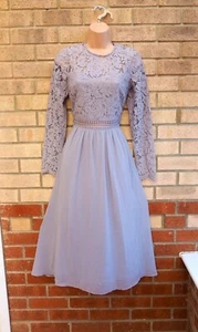 TRUTH & FABLE GREY LACE LONG SLEEVE CHIFFON SKATER PARTY PROM WINTER DRESS 6 XS - Picture 1 of 9