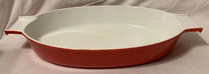 RARE MCM COPCO Michael Lax RED Enamel Cast Iron Large 16” x 9” Oval Baking Dish - Picture 1 of 12
