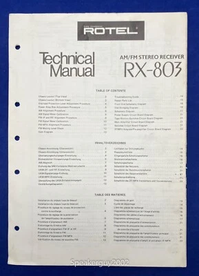 Original Rotel RX-803 Stereo Receiver Technical Manual - Image 1 of 2