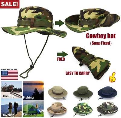 Unisex 100% Algodón Sombrero Cubo Pesca Camping Safari Boonie Ala de Sol Gorra de Verano Foto 1 de 4