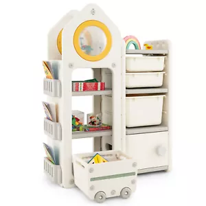 Kids Toy Storage Organizer Multipurpose Bookshelf w/ Cabinets & Mobile Trolley - Picture 1 of 9