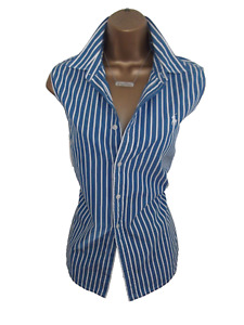 RALPH LAUREN blue & white  sleeveless summer blouse shirt top UK 16 smart casual