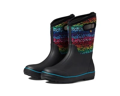 Bogs Girl Classic II Boot Warm Waterproof Rainbow Dot Print Black Size 7 BIG KID - Image 1 of 4